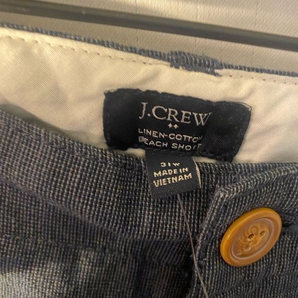 NWT J Crew Linen Cotton Beach Shorts 9” 31 W 31” Waist Blue Camp Flat Front - Picture 7 of 8